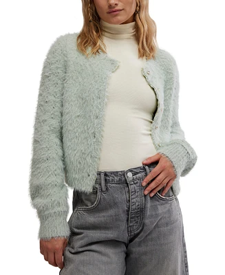 Free People Women's Celeste Heart-Button Fuzzy Cardigan