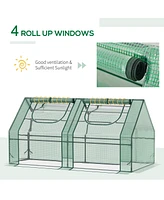 6' x 3' x 3' Portable Greenhouse, Garden Green House with 2 Pe/Plastic Covers, Steel Frame and 2 Roll Up Windows, Green