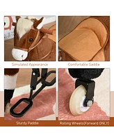 Kids Ride-on Walking Horse with Easy Rolling Wheels, Soft Huggable Body, & a Large Size for Kids 5-16 Years