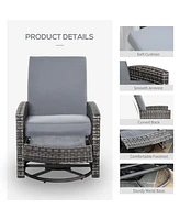 Outdoor Wicker Swivel Recliner Chair, Reclining Backrest, Lifting Footrest, 360 Rotating Basic, Water Resistant Cushions for Patio, Gray
