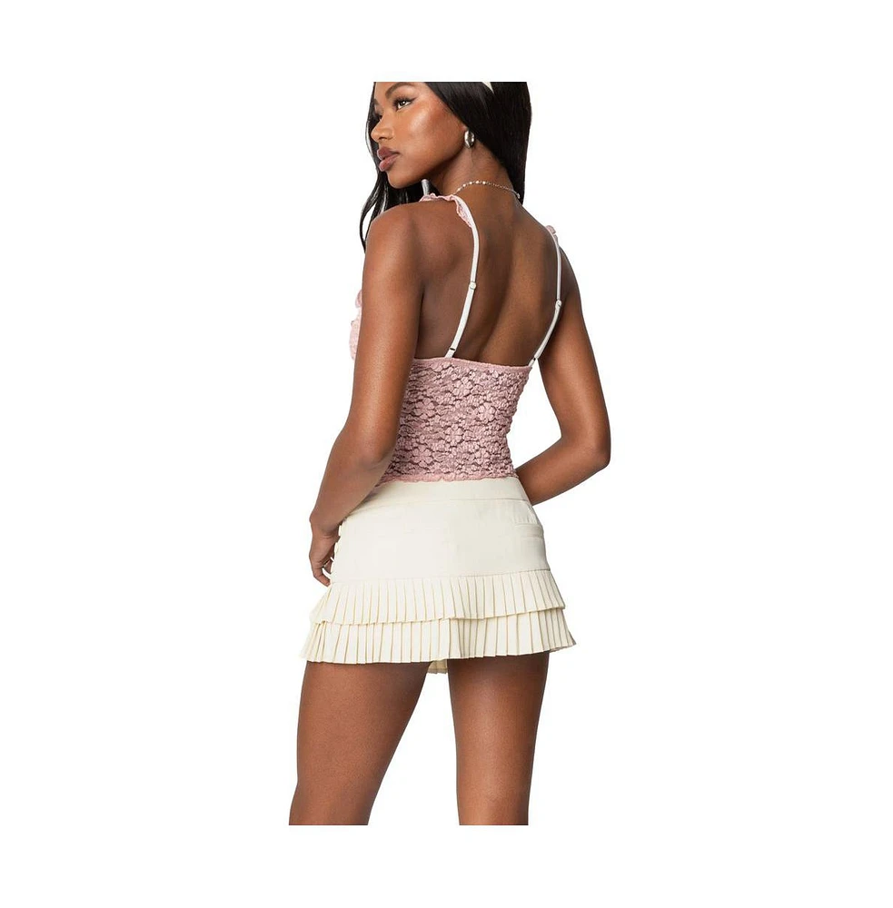 Edikted Women's Contrast Sheer Lace Top