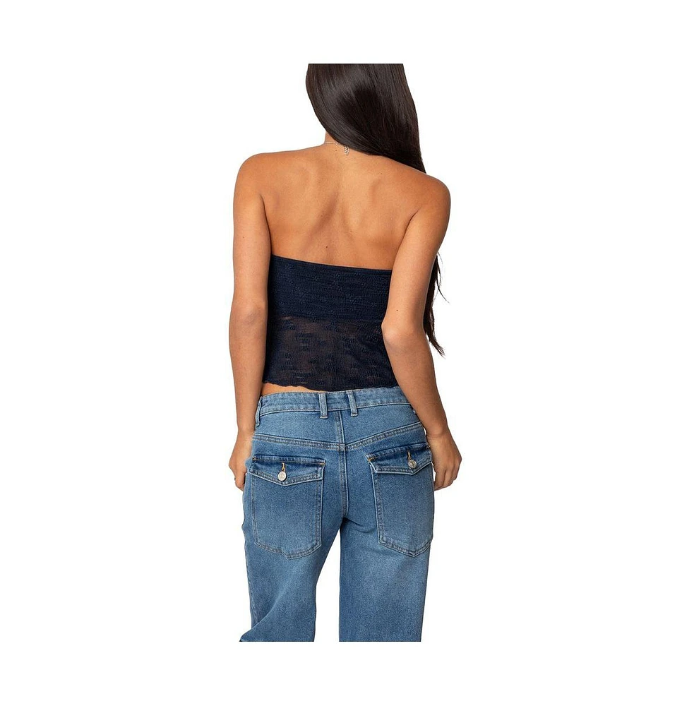 Edikted Women's Embroidered Sheer Strapless Top