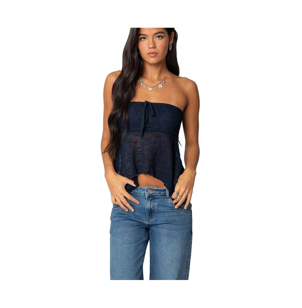Edikted Women's Embroidered Sheer Strapless Top