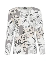 Olsen Women's 3/4 Long Sleeve Abstract Rose T-Shirt