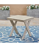 Rustic Acacia Wood Outdoor Side Table With Sandblast Finish And Cross Base