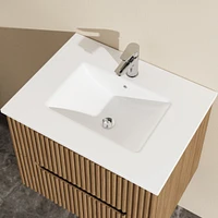 Goodyo 24" Wall-Mount Bathroom Vanity Cabinet with White Basin Sink Combo Floating, Walnut