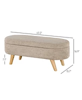 Streamdale Furniture Storage Ottoman Bench, 43.3" Teddy Fleece Upholstered End of Bed Bench with Wood Legs and Padded Seat, Oval Modern Entryway Bench