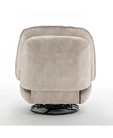 Ivory recliner, reclining lazy chair, mobile phone holder, large and comfortable reading chair, swivel gliding rocking chair, gold-stamped velvet