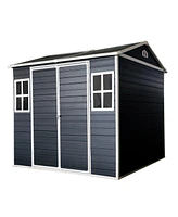 Simplie Fun 6x8ft Resin Outdoor Storage Shed with Two-Window and Floor, Black