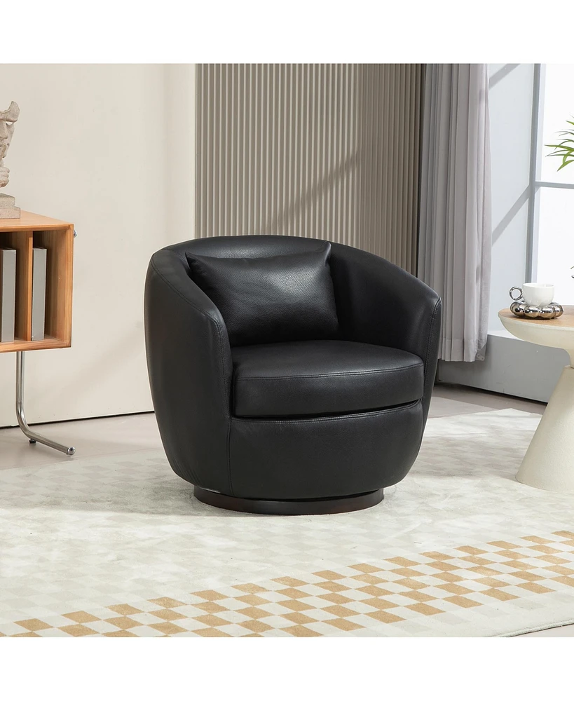 Simplie Fun Upholstered Swivel Barrel Armchair with Storage Modern Living Room Side Chair for Bedroom/Office/Reading Spaces - Pu Black