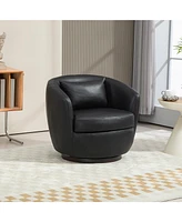 Simplie Fun Upholstered Swivel Barrel Armchair with Storage Modern Living Room Side Chair for Bedroom/Office/Reading Spaces - Pu Black