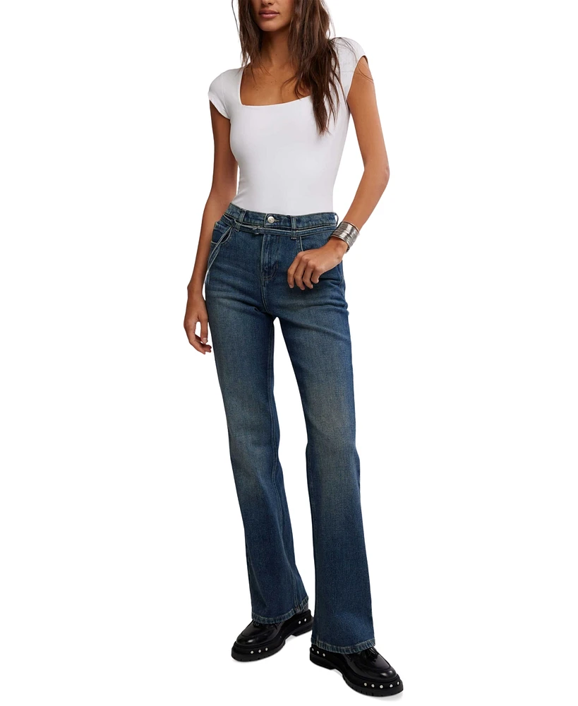 Free People Women's Sabine High Rise Belted Bootcut Jeans