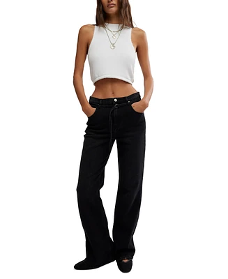 Free People Women's Sabine High Rise Belted Bootcut Jeans