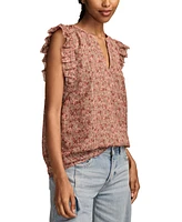 Lucky Brand Women's Printed Split-Neck Ruffle-Sleeve Top