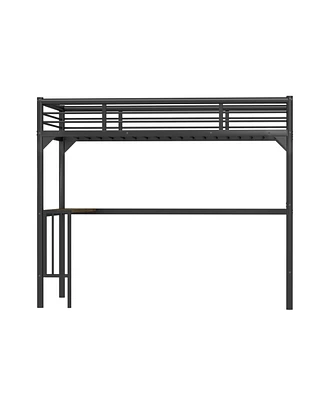 Slickblue Twin Metal Loft Bed with Desk, Ladder, and Guardrails Includes Under-Bed Book Desk