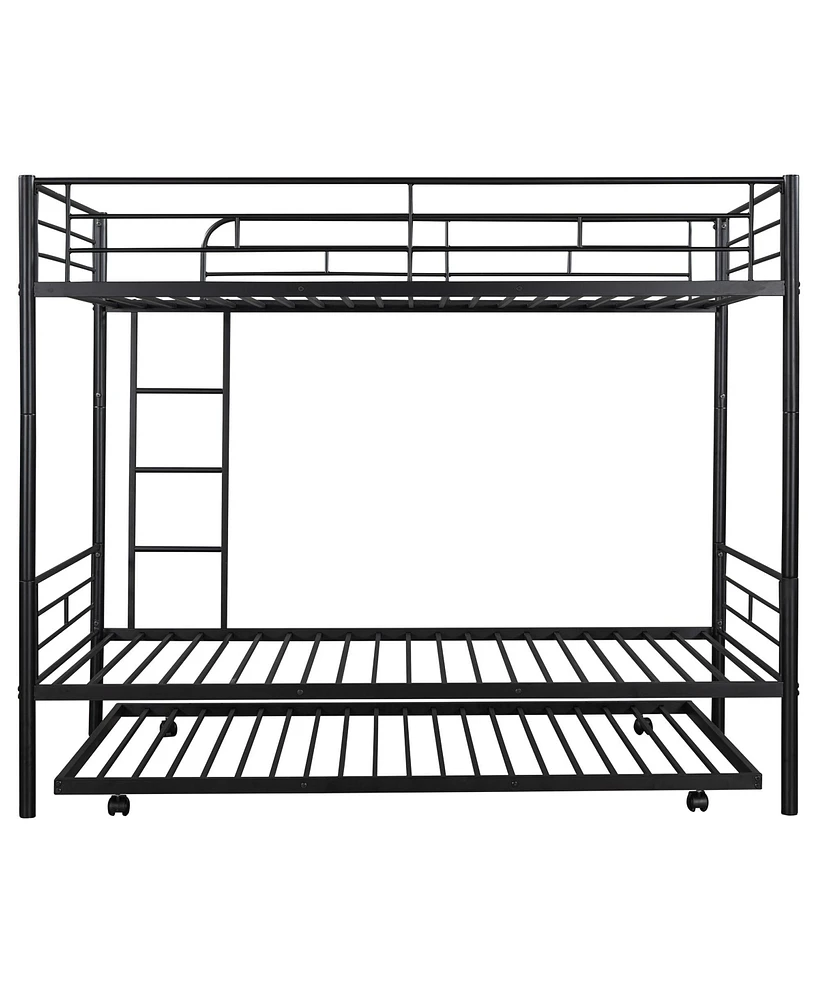 Slickblue Twin-Over-Twin Metal Bunk Bed with Trundle for Kids or Small Spaces