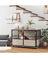 39.5" Dog Crate Furniture End Table, Wooden Dog Kennel Indoor Pet House with 3 Doors, for Small to Large Dogs