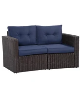 Streamdale Furniture 2 Piece Patio Wicker Corner Sofa Set, Outdoor Pe Rattan Furniture, with Curved Armrests and Padded Cushions for Balcony, Garden,