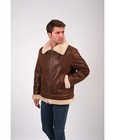 Furniq Uk Men's Leather Sheepskin Jacket, Brown, Created for Macy's