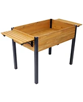 Raised Garden Bed, Metal Leg Wood Planter Boxes with Folding Storage Shelf, Elevated Planter Box for Growing Fresh Herbs, Vegetables, Flowers Great fo
