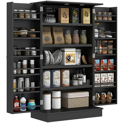 41" Kitchen Pantry Storage Cabinet, Freestanding Kitchen Cabinet with 12 Door Shelves, Double Doors, 5-tier Shelving and Adjustable Shelves, Blac