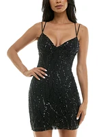 B Darlin Juniors' V-Neck Sleeveless Bodycon Sequin Dress