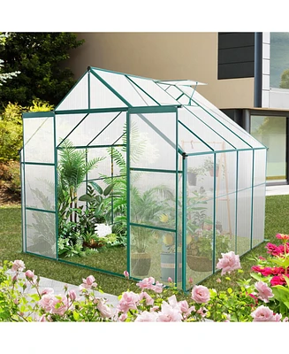 Simplie Fun 8x8 Ft Double Door Polycarbonate Greenhouse Raised Base and Anchor Aluminum Heavy Duty Walk