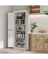 Streamdale Furniture 72.5" Freestanding Kitchen Pantry Cabinet, Tall Storage Cabinet with 4 Doors and 2 Adjustable Shelves for Dining Room, White Wood