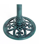 28'' Bird Bath Outdoor Resin Decor with Fleur De Lis Pattern, Time-Worn Finish