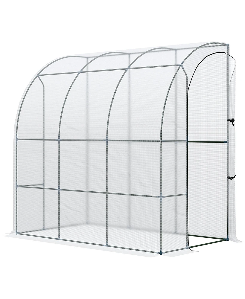 Simplie Fun 7' x 4' x 7' Outdoor Lean to Greenhouse, Walk-In Green House Plant Nursery with Roll-up Window, Pe Cover, White