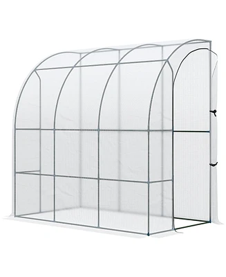 Streamdale Furniture 7' x 4' x 7' Outdoor Lean to Greenhouse, Walk-In Green House Plant Nursery with Roll-up Window, Pe Cover, White