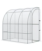 Simplie Fun 7' x 4' x 7' Outdoor Lean to Greenhouse, Walk-In Green House Plant Nursery with Roll-up Window, Pe Cover, White