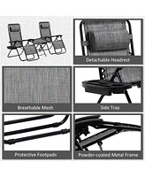 Zero Gravity Chair Set with Side Table, Folding Reclining Chair with Cupholders & Pillows, Adjustable Lounge Chair for Pool, Backyard, Lawn, Beach, Gr