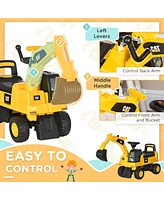 Excavator Ride on Toy, Cat Licensed Kids Manual Pedal Ride on Excavator with Manual Shovel, Horn, Hidden Storage for 18-36 Months Boys and Girls, Yell
