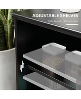 Sideboard Buffet Cabinet, Stackable Credenza, Coffee Bar Cabinet with Sliding Glass Door and Adjustable Shelf, Black