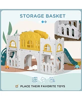 Streamdale Furniture 8 in 1 Toddler Slide for Kids Age 1-3 Years, Indoor Kids Slide Playset with Basketball Hoop, Climber, Telescope, Tunnel, Steering