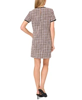 CeCe Women's Contrast-Trim Tweed Short-Sleeve Dress