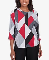 Alfred Dunner Petite Key Items Stained Glass Print Crew Neck Top