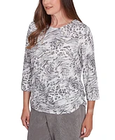 Alfred Dunner Petite Copenhagen Monotone Animal-Print Top