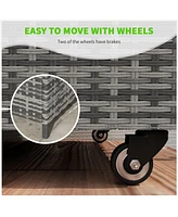 83 Gallon Deck Box, Large Outdoor Storage Chest, Pe Wicker Trunk for Outside on Wheels for Garden Tools, Pool Supplies & Patio Furniture Cushions, Gra