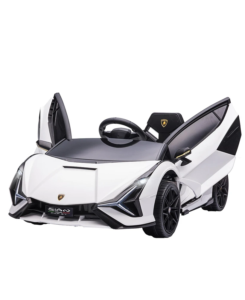 Lamborghini Sian Licensed Kids Ride On Car, 12V Battery Powered Electric Sports Car Toy with Remote Control, Horn, Music, & Headlights, White