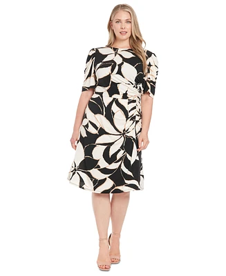 London Times Plus Short-Sleeve Floral A-Line Dress