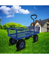 Simplie Fun 3 cu. ft. 300 lbs. Capacity Removable Sides Metal Steel Mesh Heavy Duty Utility Wagon Outdoor Garden Cart in Blue