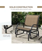 Porch Glider, Metal Frame Swing Glider Chair with Breathable Mesh Fabric, Curved Armrests and Steel Frame for Garden, Poolside, Backyard, Balcony, Lig