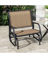 Simplie Fun Porch Glider, Metal Frame Swing Glider Chair with Breathable Mesh Fabric, Curved Armrests and Steel Frame for Garden, Poolside, Backyard,