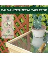 Garden Storage Cabinet, Outdoor Tool Shed with Galvanized Top and Two Shelves for Yard Tools or Pool Accessories, Natural