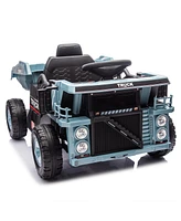 12V Kids Ride On Dump Truck W/Parents Control,2wd, Rear-wheel suspension, Electric Dump Bed and Extra Shovel, Multimedia function with Bluetooh and Mu