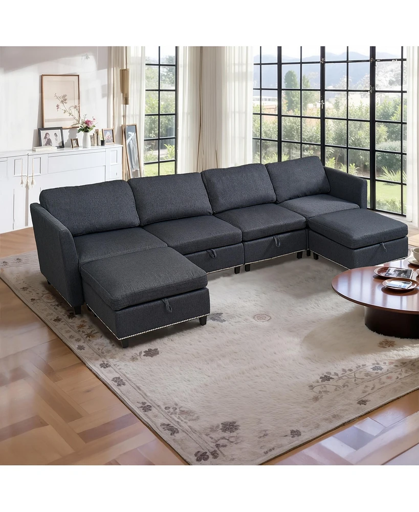 Streamdale Furniture Convertible Sectional Sofa with Storage Seat 6 Seat Sofa with Reversible Chaise U Shaped Sectional Couch for Living Room, Dark Gr