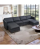 Simplie Fun Convertible Sectional Sofa with Storage Seat 6 Seat Sofa with Reversible Chaise U Shaped Sectional Couch for Living Room, Dark Grey