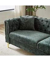 Simplie Fun Chenille Pull Buckle Design Sofa for Living Room, Buttons Tufted With Copper Nail Decoration Armrest, Modern Couch Upholstered Button And